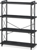 HCHQHS Bookshelf, 4-Tier Industrial Bookcase, Black Open Book Shelf, Freestanding Tall Bookshelves with Metal Frame