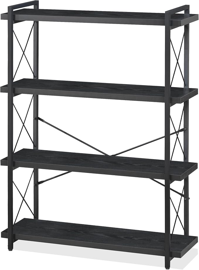 HCHQHS Bookshelf, 4-Tier Industrial Bookcase, Black Open Book Shelf, Freestanding Tall Bookshelves with Metal Frame