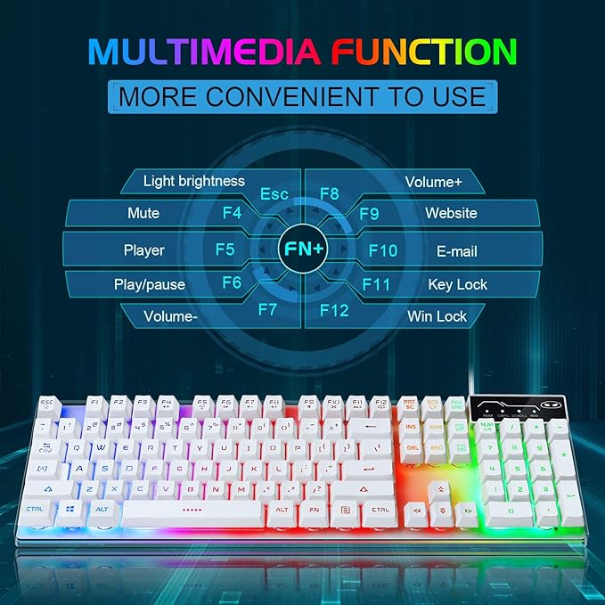 Gaming Keyboard and Mouse Combo, K1 RGB LED Backlit Keyboard with 104 Key for PC/Laptop(White)