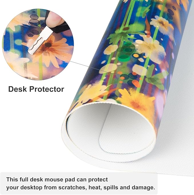 QIYI Large Desk Pad, Waterproof PU Leather Mouse Pad for Desktop, Blue Green Floral Home Décor Office Desk Accessories, Non Slip Desk Mat Writing Pads for Home Office 31.5" x 11.8" - Ivy Flowers