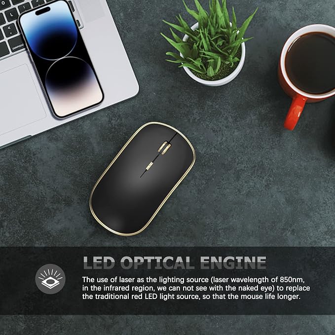 JOYACCESS Silent Wireless Mouse, Portable USB Mouse with 5 Adjustable DPI Levels for Desktop, Notebook, MacBook, Chromebook, PC (Black Gold)