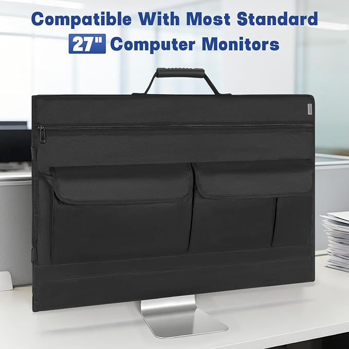Monitor Carrying Case for 27 Inch Monitors/LCD Screens, Padded Protective Travel Bag with Handle & Multiple Pockets, Compatible with iMac 27, Desktop Monitor Dust Cover for Moving, Business Trip
