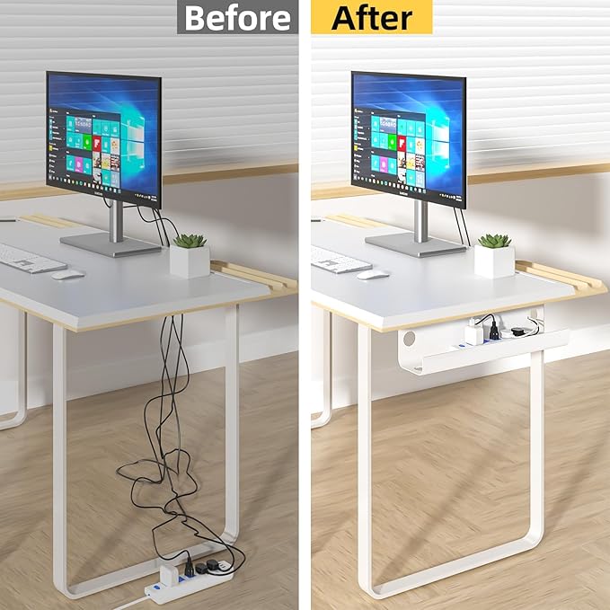 YECAYE Large Under Desk Cable Management,Easy Install Cable Management Under Desk with 4 Cord Holders & 6 Ties,Child & Pet-Safe Cord Hider,Wire Organizer,Wire Cover Tray,White