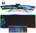 Wireless Charging Mouse Pad, 31.5"x11.81" XL Gaming Mousepad with 11 RGB Colors & 5 Lighting Modes, Home Office Large Desk Pad, Ultra-Smooth Surface, Non-Slip, Waterproof Keyboard Pad Black Desk Mat
