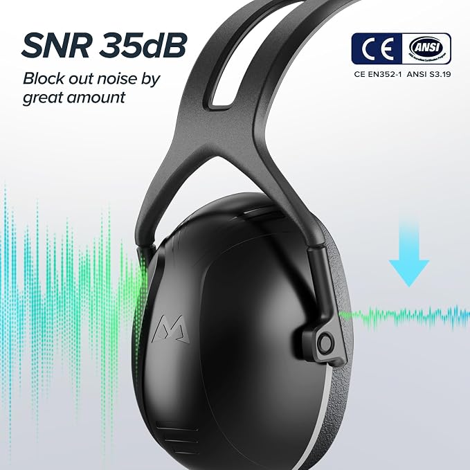SNR 35dB High Noise Cancelling Ear Muffs, Ear Protection for Mowing, Adult Noise Cancelling Headphones for Autism, Hearing Protection Ear Muffs for Noise, Noise Reduction Earmuffs for Shooting,Mowing