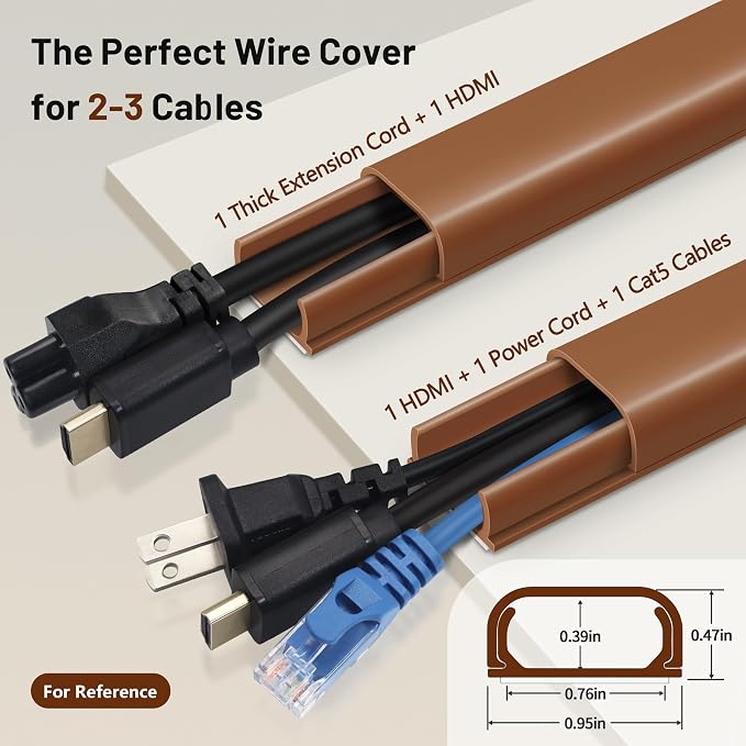 ZhiYo Cable Hider Raceway Kit, 68in (4X L17in) Wire Hiders for TV on Wall, Paintable Cord Cover Channel, Cord Hider for Wall Mounted TV in Home Office, 0.95in (W) x 0.47in (H), Brown