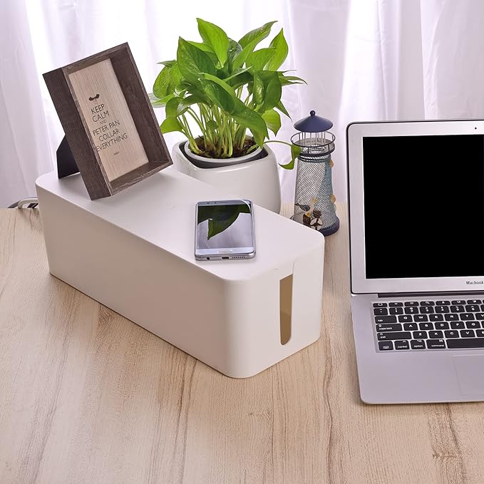 Cable Organizer Box Set of Three, Power Cover Cord Holder Surge Protector for Desk (White)