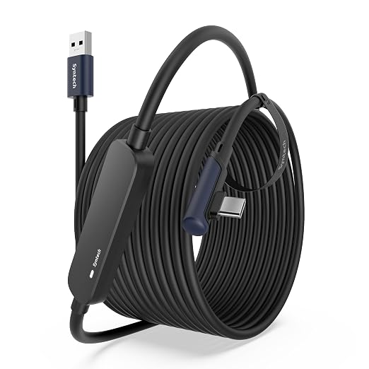 Syntech Link Cable 26 FT with Signal Booster Compatible with Meta/Oculus Quest 3, Quest2/Pro/Pico4 Accessories and PC/SteamVR, High Speed Data Transfer, USB 3.0 to USB C Cable for VR Headset, Black