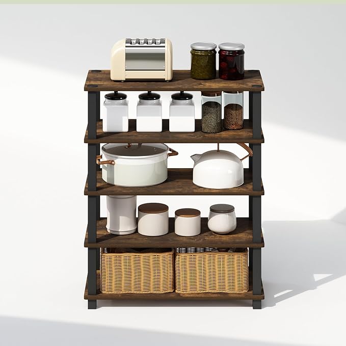 Furinno Turn-S-Tube Storage Shelves Set of 2, 3-Tier Stackable Standing Shelf, Open Corner Shelf, for Organization and Storage, Living Room, Garage, Home Office, Amber Pine