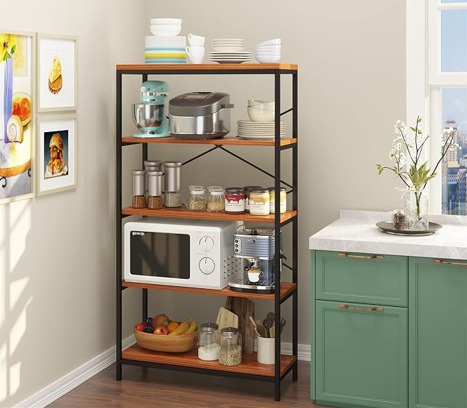 Himimi Industrial Bookshelf 5-Tier Set of 2, Bookcase 58" H Ladder Shelf, Storage Shelves Rack Shelf Unit, Accent Furniture Metal Frame, Home Office Furniture, Vintage Brown（2PCS）