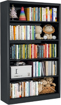 VASAAOSD 55” Black Bookshelf, 5 Tier Adjustable Metal Bookcase | Adjustable Design, Anti-Tilt Device, Easy Assembly Toy Storage Organizer, for Bedroom, Study, Office, Classroom