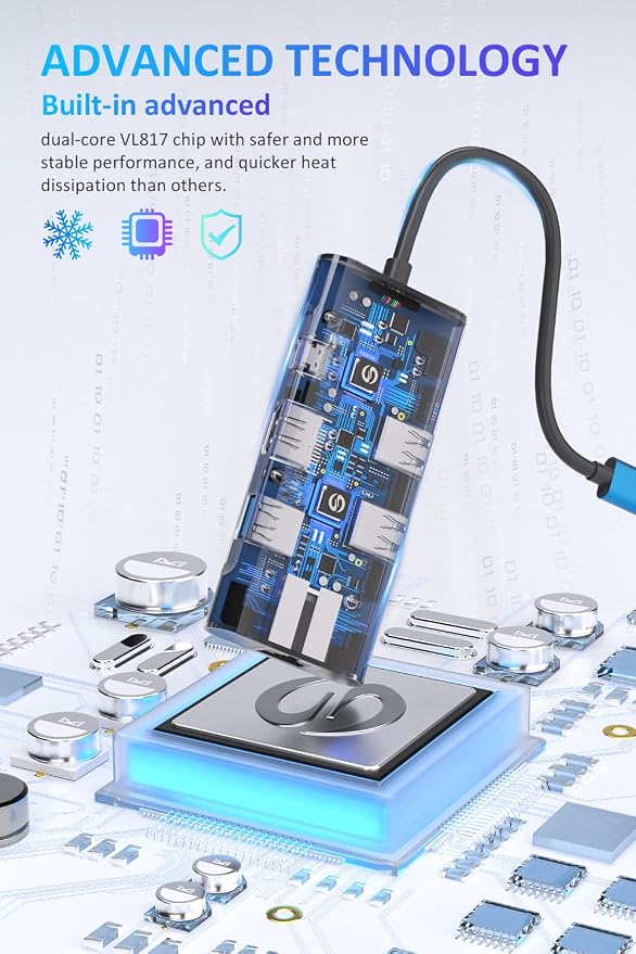 UtechSmart USB C Hub, Ethernet Multiport Adapter 6 in 1 USB C to HDMI Dock Compatible for MacBook Pro/Air, Chromebook, Dell XPS, HP and Type C Devices (Gigabit Ethernet 100W PD 4K HDMI USB 3.0) Blue