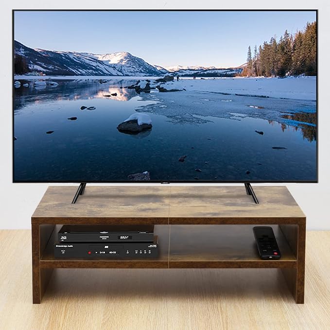 TEAMIX 2 Tier Wooden Monitor Riser Stand, Desktop Stand with storage for Laptop/PC/Printer/Keyboard, TV Stand Shelf Home Office Desk Accessories