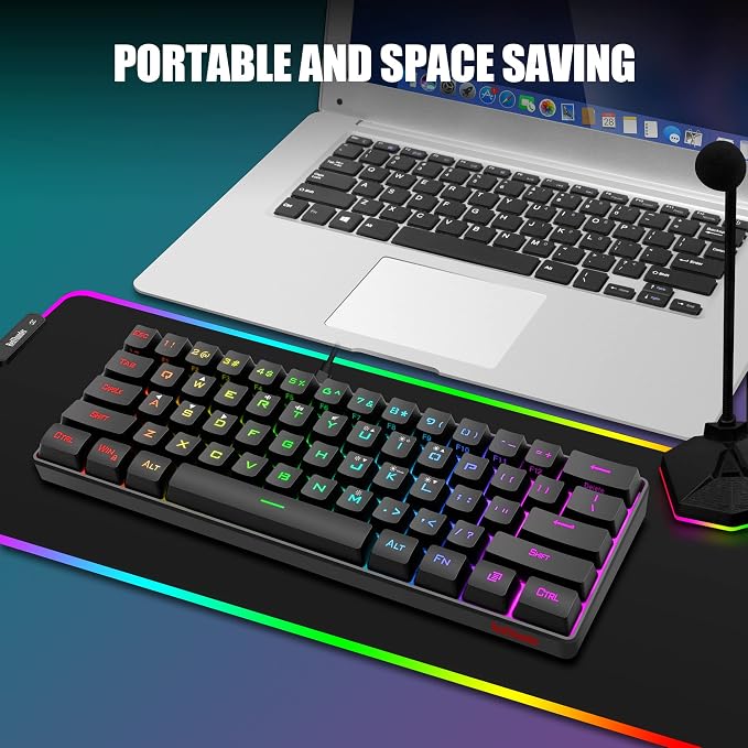 RedThunder 60% Gaming Keyboard and Mouse Combo, Ultra-Compact 61 Keys RGB Backlit Mini Keyboard, Lightweight 7200 DPI Honeycomb Optical, Wired Gaming Set for PC MAC PS5 Xbox Gamer(Black)