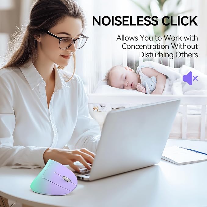 TECKNET Ergonomic Mouse, Wireless Bluetooth Vertical Mouse, 4800 DPI Optical Tracking, 6 Adjustable DPI, Quiet Clicks, 2.4GHz with USB A Receiver, 12 Months Battery, 6 Buttons, Wide Compatibility