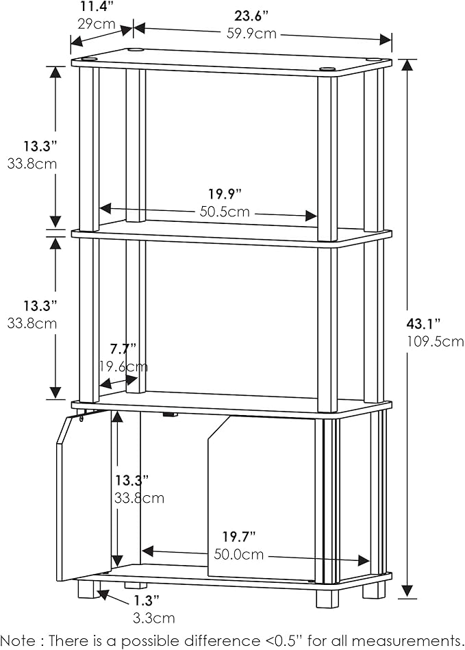Furinno Brahms 4-Tier Multipurpose Bookcase/Bookshelf/Display Shelf/Display Rack with Door, French Oak Grey/Black