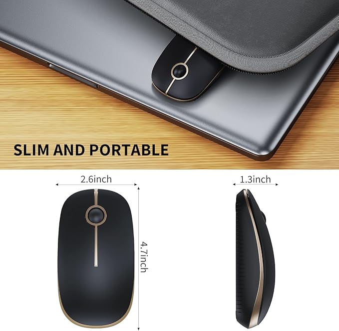 VssoPlor Wireless Mouse, 2.4G Slim Portable Computer Laptop Mouse with Nano Receiver Quiet Silent Optical Mice for Notebook, PC, Laptop, Computer-Black and Gold