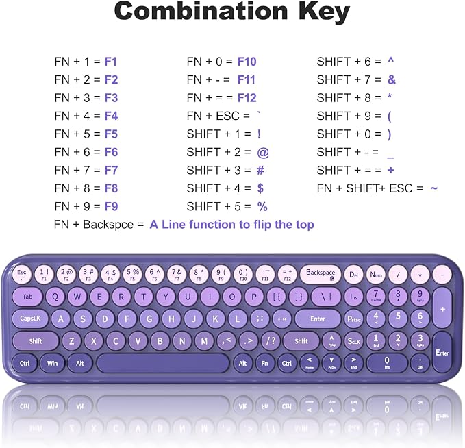 MOFII Wireless Keyboard and Mouse Combo, Compact Small Keyboard with Large Print, 2.4GHz Retro Typewriter Keyboard, Quiet Click Mouse for PC, Laptop, Desktop, Windows (Purple Gradient)