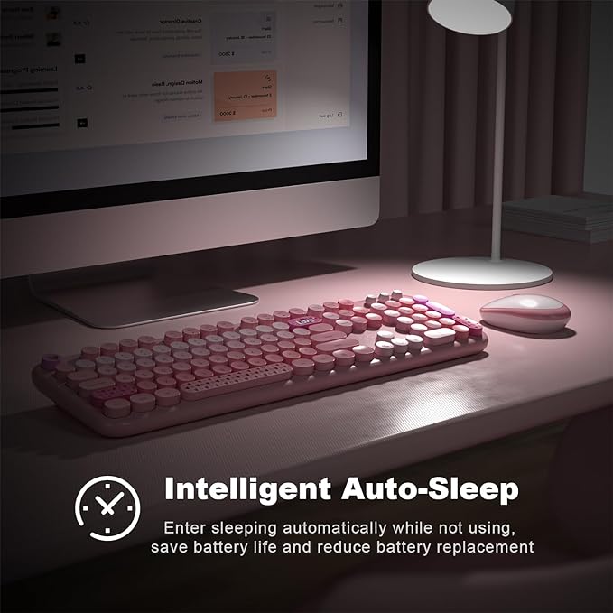 Dilter Wireless Keyboard and Mouse, Typewriter Full Size Keyboard with Number Pad and 2 in 1 USB Connected Mouse for Windows 7/8/10, Laptop, Desktop, PC, Computer (Pink Colorful)