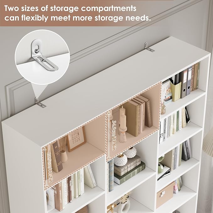 FACBOTALL Triple Wide Bookshelf, 6 Tier Large Bookshelf, Bookcase with 17 Open Display Shelves, 74'' Tall Bookcases and Bookshelves for Living Room, Home Office, Library, White