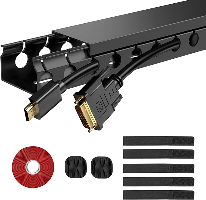 Updated Cable Raceway Kit - 31 (2X15.4) Inch Open Slot Wire Covers for Cords, Under Desk Cable Management System to Hide Under Desk/Tv/Computer/Net/Power Cords, (Pack 2)