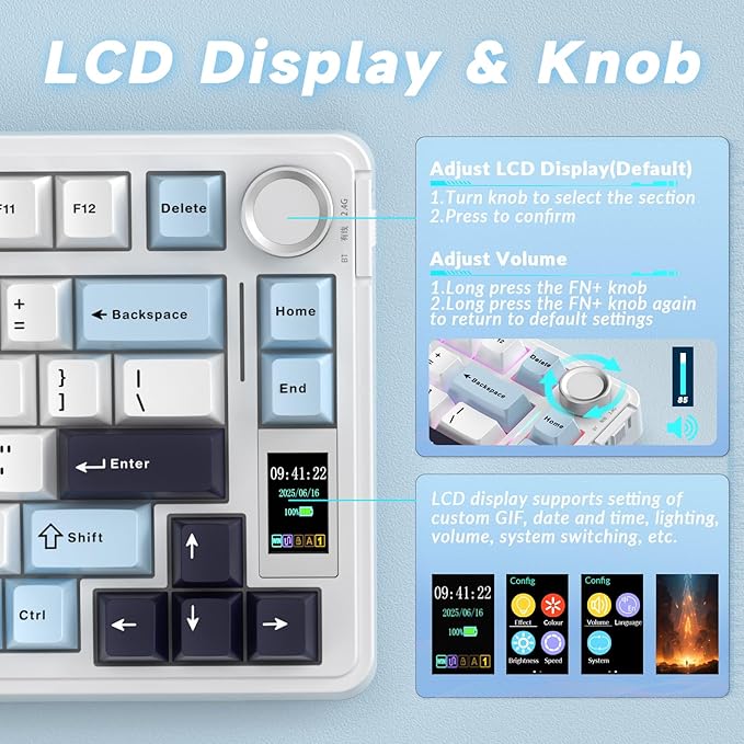 AULA S75 PRO Wireless Mechanical Keyboard with Screen&Knob, 75% Hot Swappable Gaming Keyboard with Pre-lubed Switches, RGB Backlit, PBT Keycaps Creamy Sounding Pc Gaming Keyboards