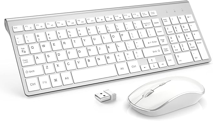 Wireless Keyboard Mouse, JOYACCES 2.4G Compact and Ultra Slim Wireless Keyboard and Mouse for Windows, Computer, Desktop, PC, Laptop-Sliver
