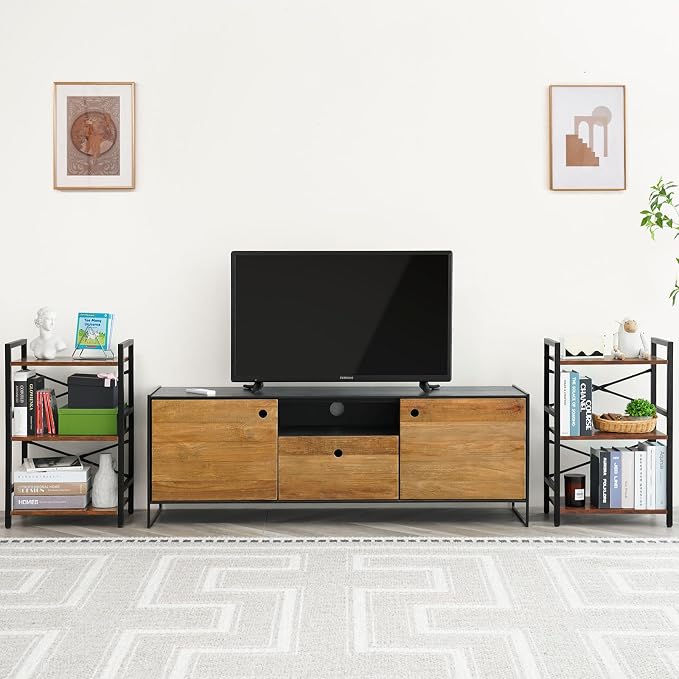 Yoobure Bookshelf Small Book Shelf, Solid Industrial 3 Tier Shelf Bookcase, Short Book Case for Bedroom, Living Room, Office Home, Small Spaces, Easy Assembly Berry Brown