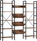 IRONCK Bookshelf, Bookshelves and Bookcases, Triple Wide 5 Tiers Book Shelf with Baffles, Industrial Bookshelf with Metal Frame for Living Room, Home Office