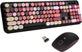 Colorful Wireless Keyboard and Mouse Combo, Lipstick Color Bubble Keyboard with Round Keys, 2.4Ghz Creamy Aesthetic Full Size Typewriter Style Keyboard with Number Pad for PC Laptop Desktop