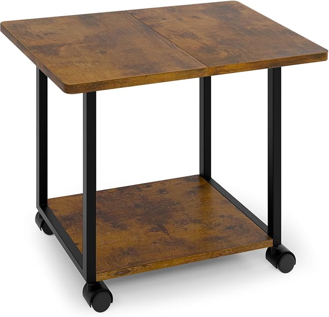 MARTY 22"x15.75" Large Under Desk Printer Stand with Storage Shelf 2-Tier Rolling Printer Cart with Wheels Printer Table for Home Office Heavy Duty Storage Rack for Scanner Fax Machine, Rustic Brown