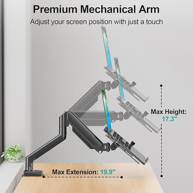 MOUNT PRO Laptop Arm Mount for Desk, 2 in 1 Function Monitor Laptop Stand, Fits Max 17" Notebook and 32" Computer Screen, Aluminum Single Monitor Holder with Adjustable Tray, Holds up to 22lbs