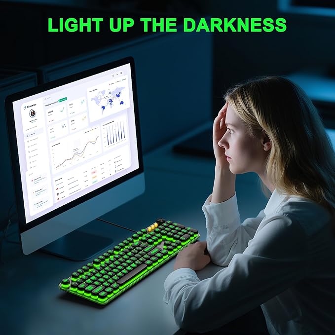 QUASIO Large Print Backlit Keyboard with 7-Color Backlit, Wired USB Lighted Computer Keyboards Oversize Letters Keys Easy to See, Illuminated Keyboard for PC, Laptop,Windows Desktop