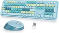 Wireless Keyboard and Mouse Set, Retro Typewriter Keyboard, 2.4GHz Full Size 104-Key Cute Keyboard with Number Pad, Colorful Keyboard with Round Keycaps for Windows PC Laptop(Colorful Blue)