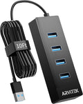10Ft 4-Port USB 3.0 Hub Long Cable for PC, USB Extender Hub 5Gbps, USB Multiport Adapter, USB Splitter w/Long Cable for Desktop, Laptop, Flash Drive, Mobile HDD, USB Fan (10 Foot / 3m)