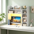 LDAILY Desktop Bookshelf with LED Lights, 35.5’’ Wooden Desk Shelf with 8 Cubes & 3 Adjustable Storage Shelves, 5-Tier Desk Hutch for Dorm College Office Computer Monitor Up to 25’’(White)