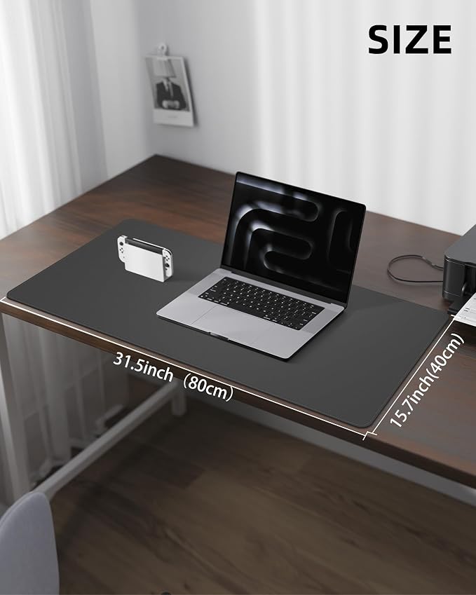 Leather Desk Pad Protector, Mouse Pad, Office Desk Mat, Non-Slip PU Leather Desk Blotter, Laptop Desk Pad, Waterproof Desk Writing Pad for Office and Home (Dark Grey, 31.5" x 15.7")