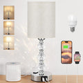 White Touch Bedside Lamps for Bedrooms - Crystal Table Lamp with USB C+A Charging Port and AC Outlet Nightstand, 3 Way Dimmable Silver Small End Side Table Lamp for Living/Guest/Dinning Room/Kitchen