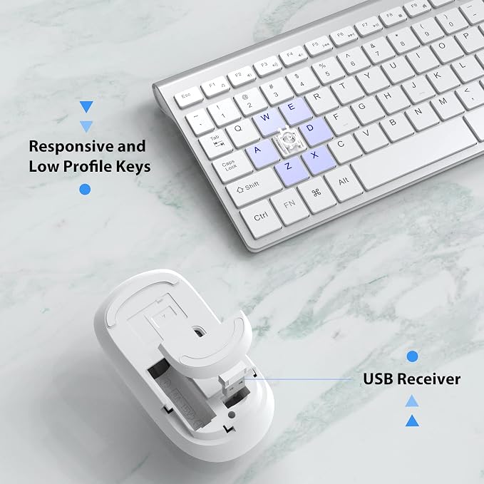 Wireless Keyboard Mouse, JOYACCES 2.4G Compact and Ultra Slim Wireless Keyboard and Mouse for Windows, Computer, Desktop, PC, Laptop-Sliver