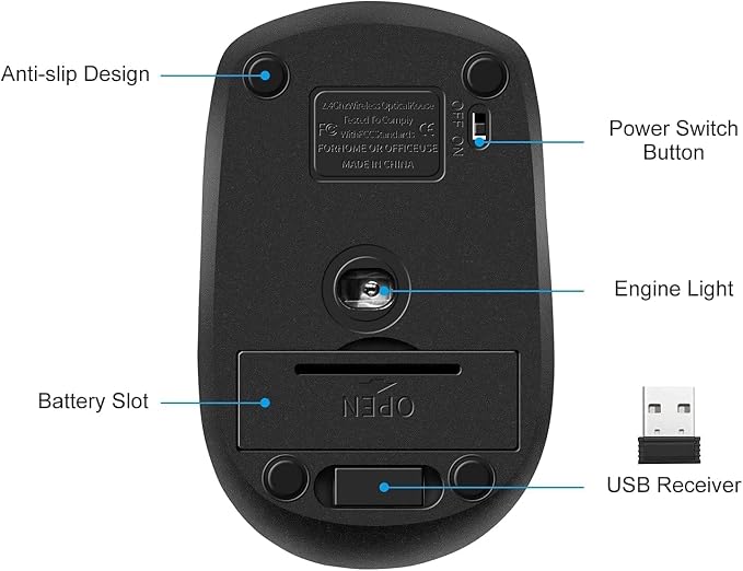 Guiheng 2 Pack Wireless Mouse, 2.4Ghz Wireless Mouse Computer Mouse1200,6 Buttons with Nano Receiver for Laptop,PC,Chromebook,Computer,Notebook,Office (Black)