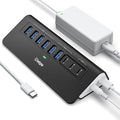 Powered USB Hub 10Gbps,intpw YH6AC 9-Port USB Splitter with USB A/USB C 3.2, 4 USB 3.0, 2 PD 45W Charging Ports, 65W Power Adapter and 3.3FT Cable, Aluminum Black USB Hub for Laptop/PC,iPhone 16/15