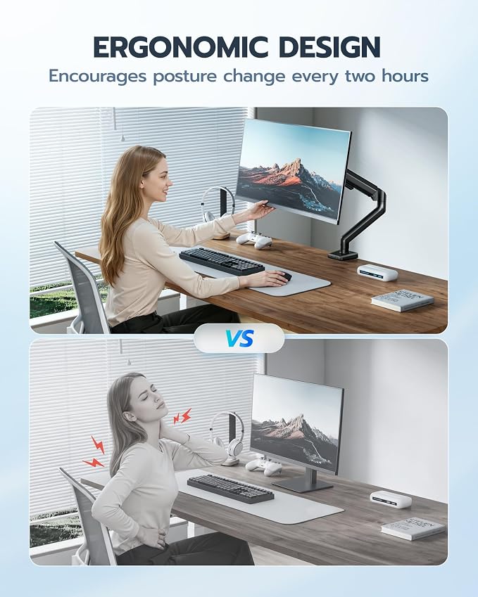 ARES WING Heavy Duty Single Monitor Arm - Fully Adjustable Monitor Mount for 17"-40" Ultrawide Screens up to 26.4 lbs with Clamp/Grommet Desk Mount, 75/100 Vesa Mount, Black