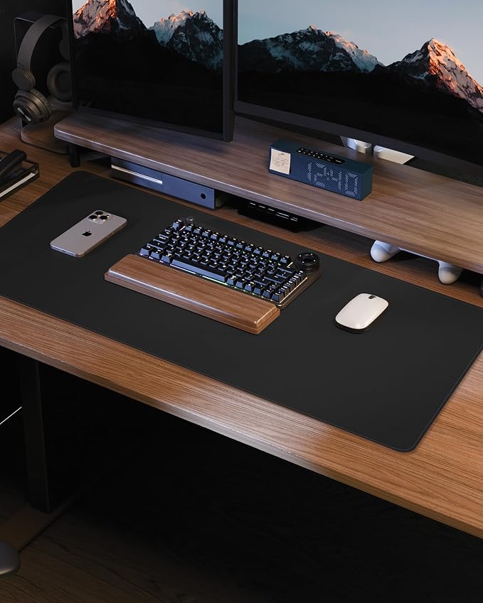 Leather Desk Pad Protector, Mouse Pad, Office Desk Mat, Non-Slip PU Leather Desk Blotter, Laptop Desk Pad, Waterproof Desk Writing Pad for Office and Home (Black, 31.5" x 15.7")