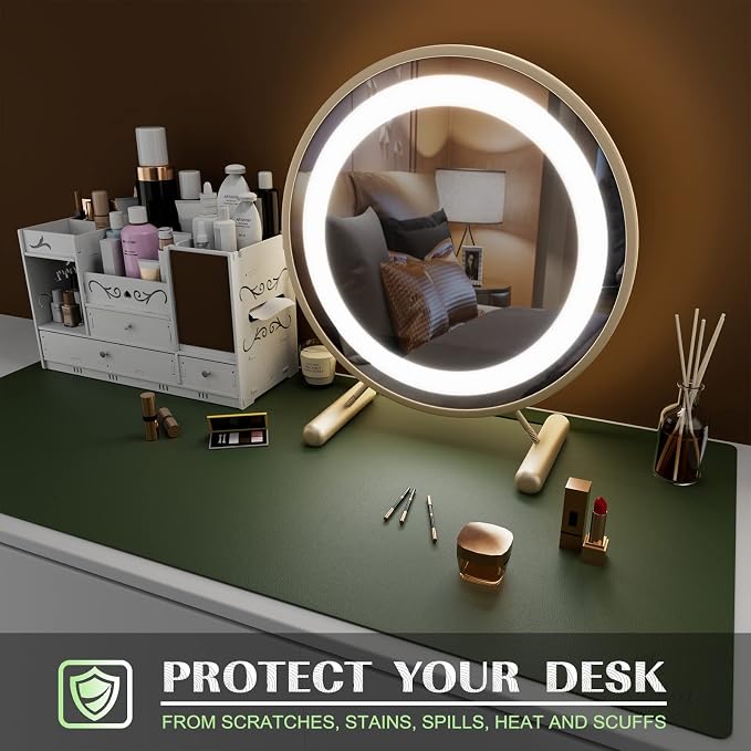 K KNODEL Small Office Leather Desk Mat, Mouse and Keyboard Pad, Computer and Laptop Mat, Desktop Protector and Cover, Writing Pad and Blotter (23.6"x13.8", Dark Green)