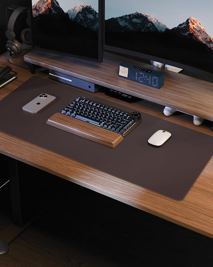 PU Leather Mouse Pad & Desk Mat - 31.5"x15.7" Large Non-Slip Office Desk Pad, Waterproof Laptop & Writing Surface, Premium Workstation Cover for Home & Office (Coffee Brown)