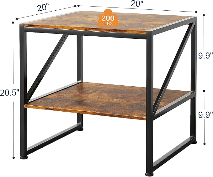 2-Tier Large Priner Stand with Storage Shelf, 20"×20" Under Desk Printer Table for Office, Mini Fridge Stand, End Table for Living Room, Heavy Duty Storage Rack for Scanner Fax Machine, Rustic Brown