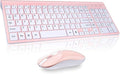 cimetech Wireless Keyboard and Mouse Combo, Compact Full Size Wireless Keyboard and Mouse Set 2.4G Ultra-Thin Sleek Design for Windows, Computer, Desktop, PC, Notebook, Laptop - Pink