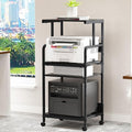 Arbuxzuy 4 Tier Stand with Storage Shelf, Tall Mobile Printer Table for Home Office, Adjustable Stands for Heat Press Scanner Fax (Black)