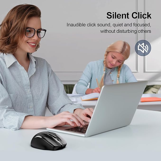 TECKNET Wireless Mouse (2.4G & BT5.0/3.0) Silent 4800 DPI Computer USB A & Bluetooth Mouse 6 Buttons, Wide Compatibility - Black