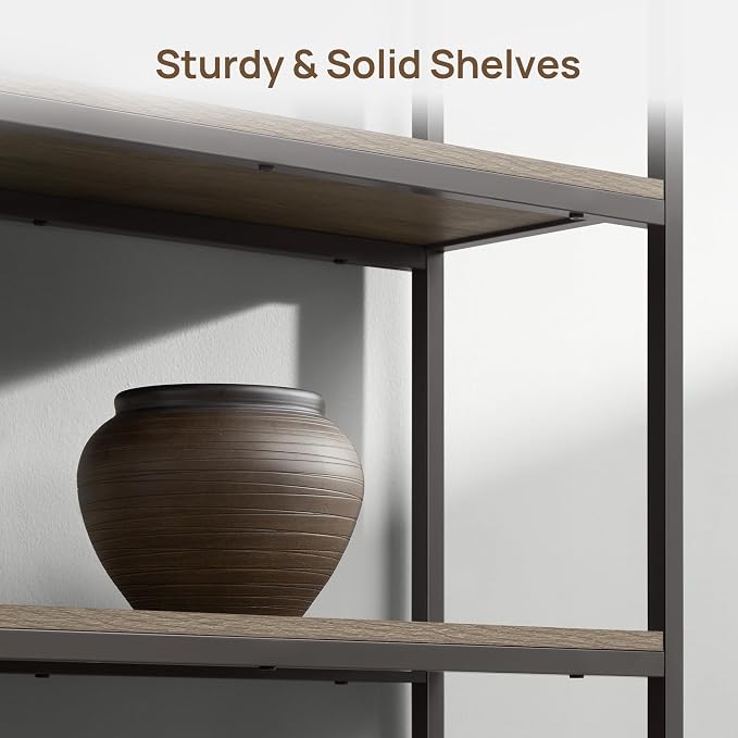 SICOTAS Book Shelf Fluted Bookshelf Cabinet - 75" Tall Bookcase 6 Tier Large Bookshelves with Doors Storage Modern Wide Book Shelves Case for Living Room Home Office Library, Metal Frame, Grey